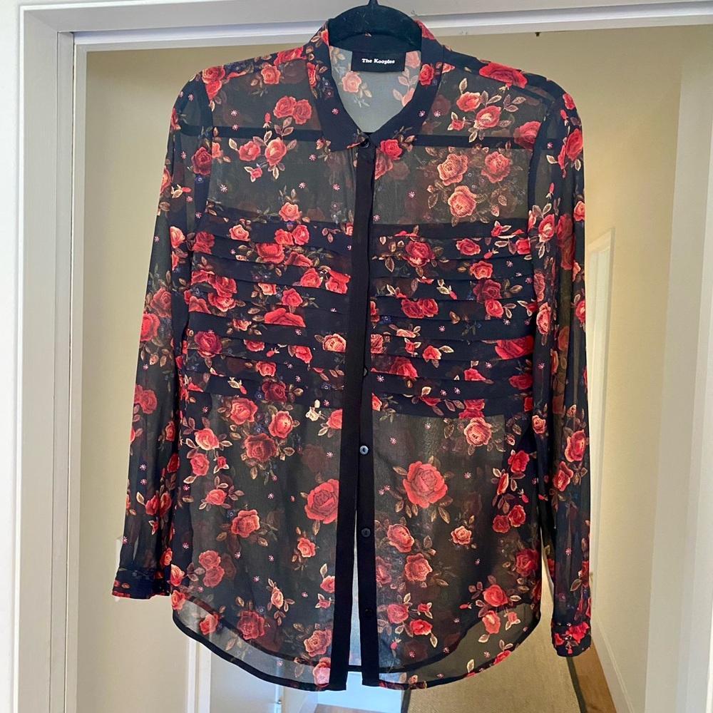 The Kooples Romantic Roses Muslin Ruffle Blouse Women's Size Small